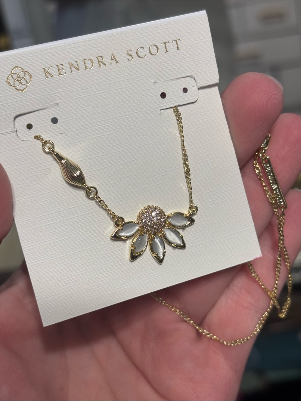 Kendra Scott Gold Necklace with White Petal Flower Charm